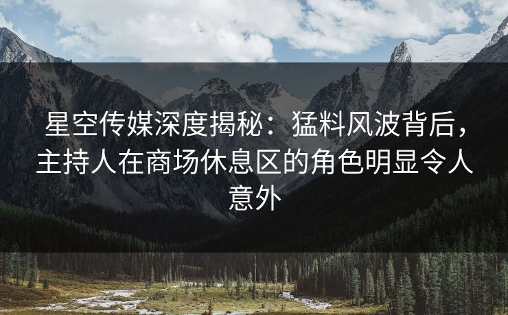 星空传媒深度揭秘:猛料风波背后,主持人在商场休息区的角色明显令人意外